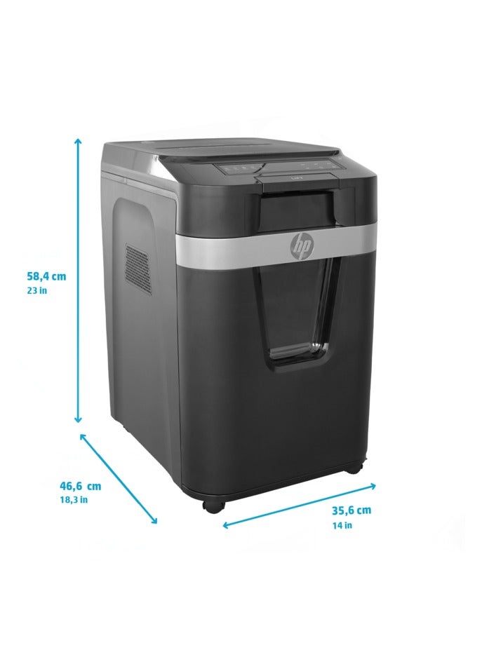 HP Pro Shredder Auto 200MC Office Paper Shredder Machine, P-4 Security, Micro Cut, 200 Sheets, 32.2L Bin - 2821 Black - Image 5