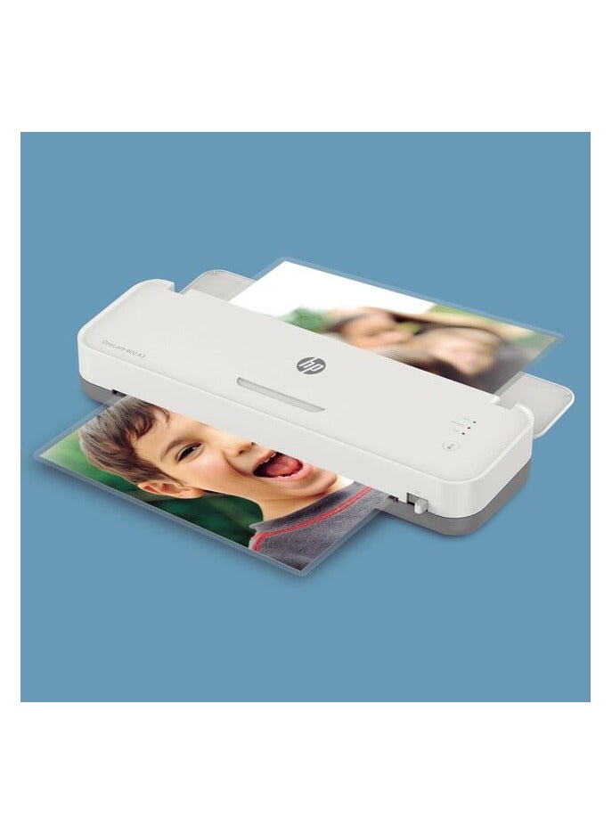 HP OneLam 400 A3 Compact Office Laminator Machine, Hot/Cold Lamination, Business Cards to A3 Sheets, 75/80-125mic - 3161 White - Image 3