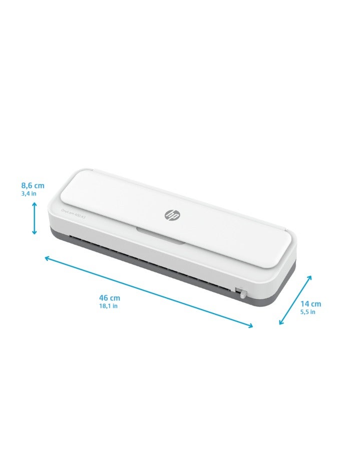 HP OneLam 400 A3 Compact Office Laminator Machine, Hot/Cold Lamination, Business Cards to A3 Sheets, 75/80-125mic - 3161 White - Image 5