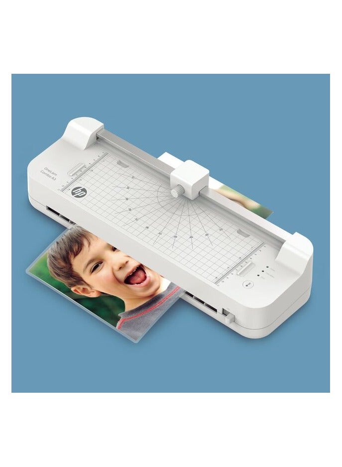 HP OneLam Combo A3 Office Laminators, Business Cards to A4 Sheets with Document Cutter, 75/80-125mic - 3162 White - Image 3
