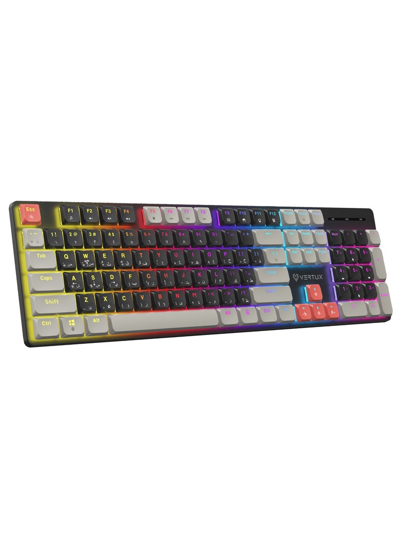 فيرتوكس Full-Size Mechanical Keyboard for Gamers With 17 LED Rainbow Modes, Low-Profile Dust-Proof Keys, 26 Anti-Ghosting Keys, and Stabilized Big Keys and Superior Performance – StealthKey English - Image 1
