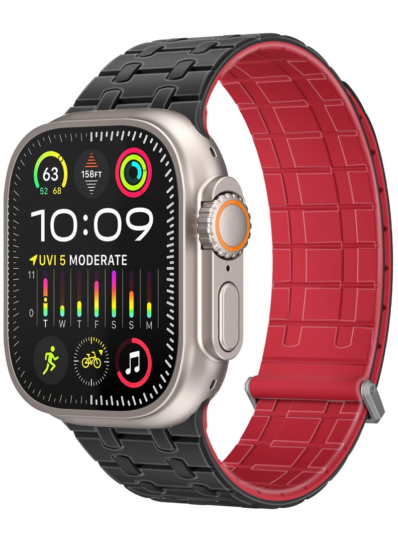 بروميت Magnetic Apple Watch Strap Compatible with All Apple Watch Models and Sizes (42/44/45mm/49mm), For Series 1-9, SE, Ultra 1 & 2, Secure Metal Safety Loop, Adjustable Fit, Track Black - Image 1