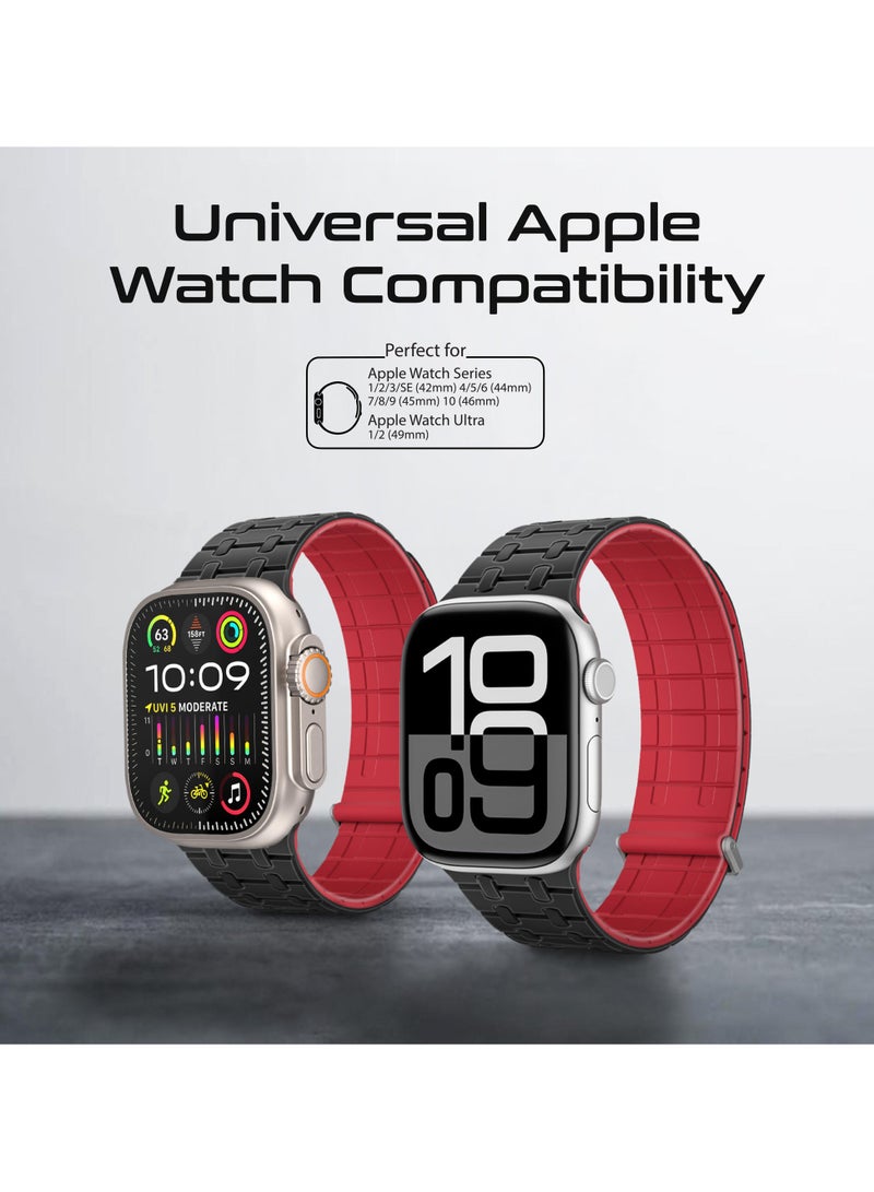 بروميت Magnetic Apple Watch Strap Compatible with All Apple Watch Models and Sizes (42/44/45mm/49mm), For Series 1-9, SE, Ultra 1 & 2, Secure Metal Safety Loop, Adjustable Fit, Track Black - Image 5