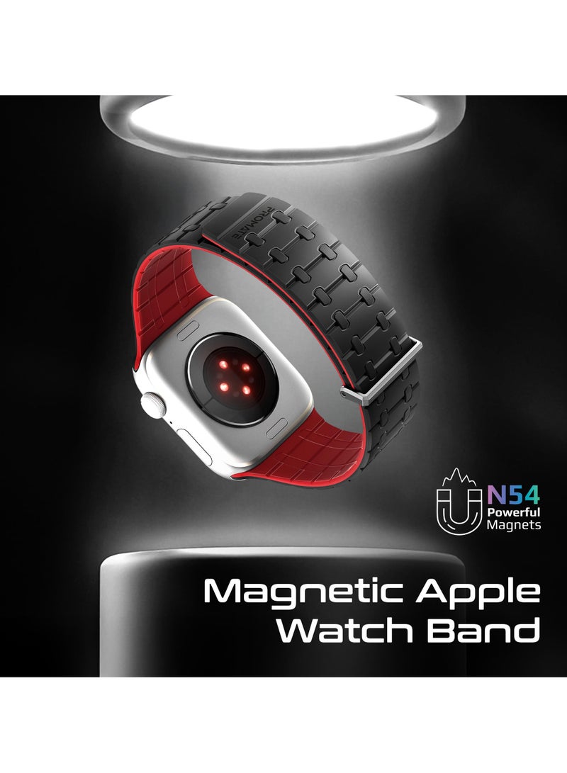 بروميت Magnetic Apple Watch Strap Compatible with All Apple Watch Models and Sizes (42/44/45mm/49mm), For Series 1-9, SE, Ultra 1 & 2, Secure Metal Safety Loop, Adjustable Fit, Track Black - Image 2