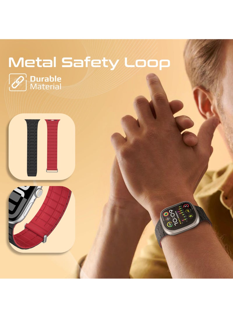 بروميت Magnetic Apple Watch Strap Compatible with All Apple Watch Models and Sizes (42/44/45mm/49mm), For Series 1-9, SE, Ultra 1 & 2, Secure Metal Safety Loop, Adjustable Fit, Track Black - Image 3
