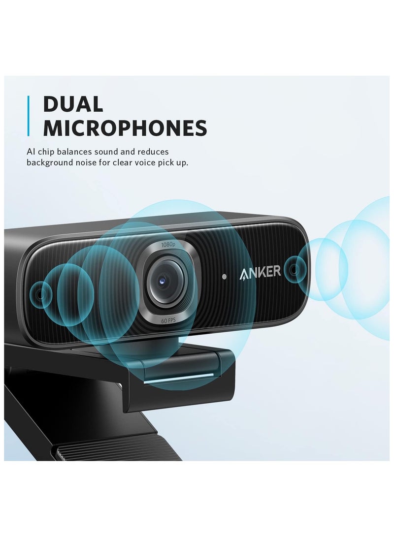 Anker Anker PowerConf C300 Smart Full HD, AI-Powered Framing & Autofocus, 1080p Webcam with Noise-Cancelling Microphones, Adjustable FoV, HDR, 60 FPS, Low-Light Correction, Zoom Certified Black  - Image 3