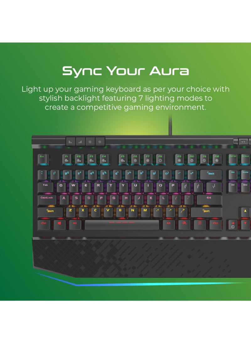 فيرتوكس USB Wired Gaming Keyboard, Premium 104 Keys Anti-Ghosting Multimedia Gaming Keyboard with Wrist Rest, Black Switches and Customized Rainbow LED Backlit for Gaming, PC, PS5, Tungsten English - Image 4