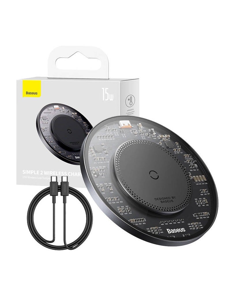 بيسوس Simple 2 Wireless Charger 15W Cluster Black（Include: Cable Type-C To Type-C 24W 12V/2A 1m Cluster Black - Image 1