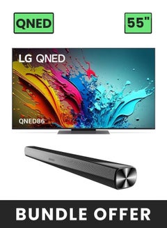 LG 55-Inch QNED86T 4K UHD Smart TV with α8 AI Processor 4K, 120Hz, HDR10, VRR + 2-Channel 30W Soundbar with 3D Immersive Sound, HDMI (ARC), Bluetooth, USB 55QNED86T6A+SOUNDBAR. Black  - Image 1
