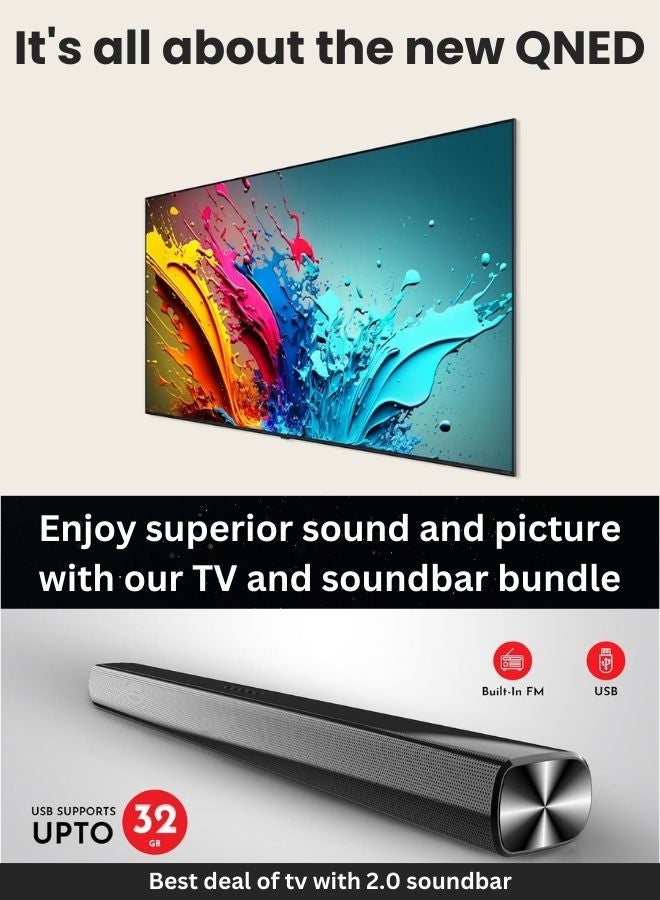 LG - 55-Inch QNED86T 4K UHD Smart TV with α8 AI Processor 4K, 120Hz, HDR10, VRR + 2-Channel 30W Soundbar with 3D Immersive Sound, HDMI (ARC), Bluetooth, USB 55QNED86T6A+SOUNDBAR. Black - Image 1