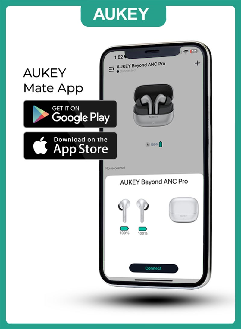 Aukey Beyond ANC PRO Wireless Earbuds True Wireless Earbuds، BT 5.4, IPX5 Waterproof, 25 Battery Life, 4.5g Weight, EP-B1 Grey - Image 3
