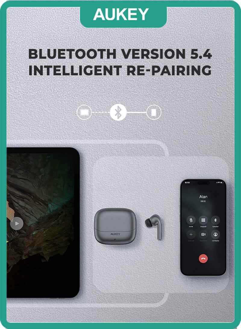 Aukey Beyond ANC PRO Wireless Earbuds True Wireless Earbuds، BT 5.4, IPX5 Waterproof, 25 Battery Life, 4.5g Weight, EP-B1 Grey - Image 4