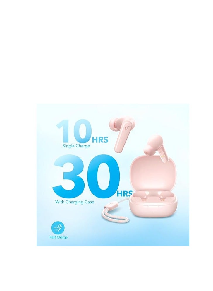 By Anker P20i True Wireless Earbuds, 10mm Drivers With Big Bass, Bluetooth 5.3, 30H Playtime, Water-Resistant, 2 Mics for AI Clear Calls, 22 Preset EQs, Customization via App - Pink