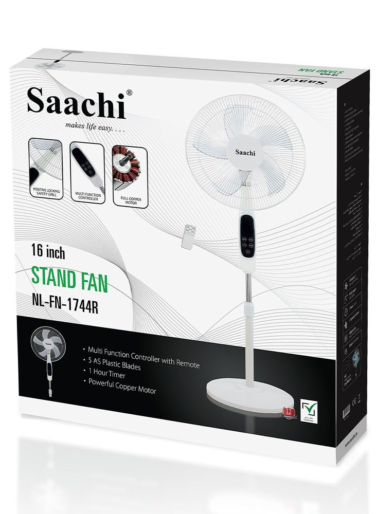 Saachi - 16-Inch Stand Fan with Remote Control, Adjustable Height & Speed, Copper Motor, Wide-Angle Oscillation & 1-Hour Timer 60 W NL-FN-1744R-WH White - Image 1