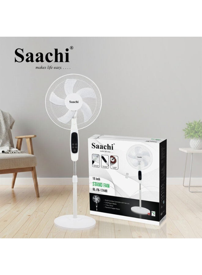Saachi 16-Inch Stand Fan with Remote Control, Adjustable Height & Speed, Copper Motor, Wide-Angle Oscillation & 1-Hour Timer 60 W NL-FN-1744R-WH White - Image 2