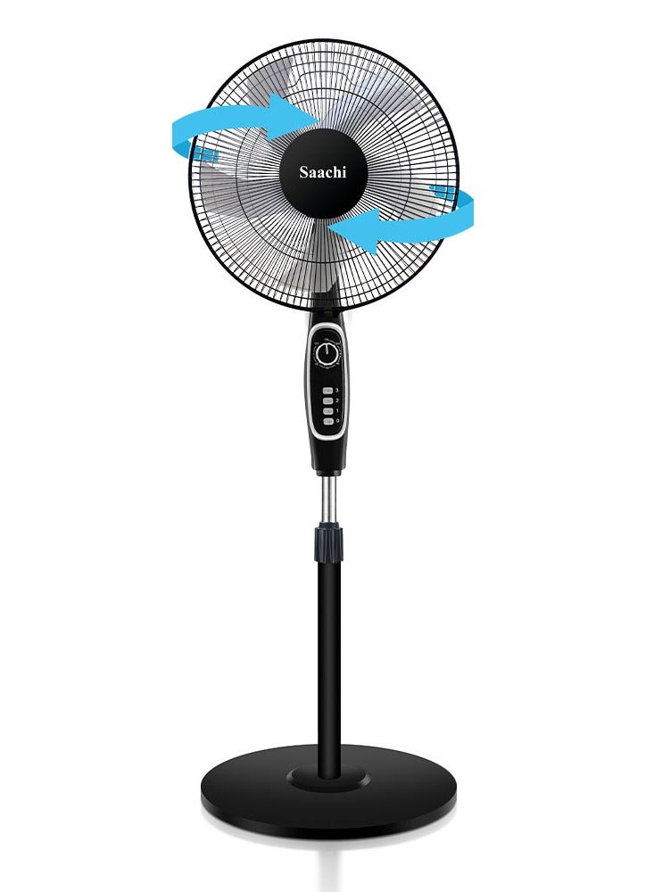 ساتشي 16-Inch Stand Fan with Powerful Copper Motor, Adjustable Height, 3-Speed Control, Wide Oscillation & 1-Hour Timer 60 W NL-FN-1743-BK Black  - Image 4