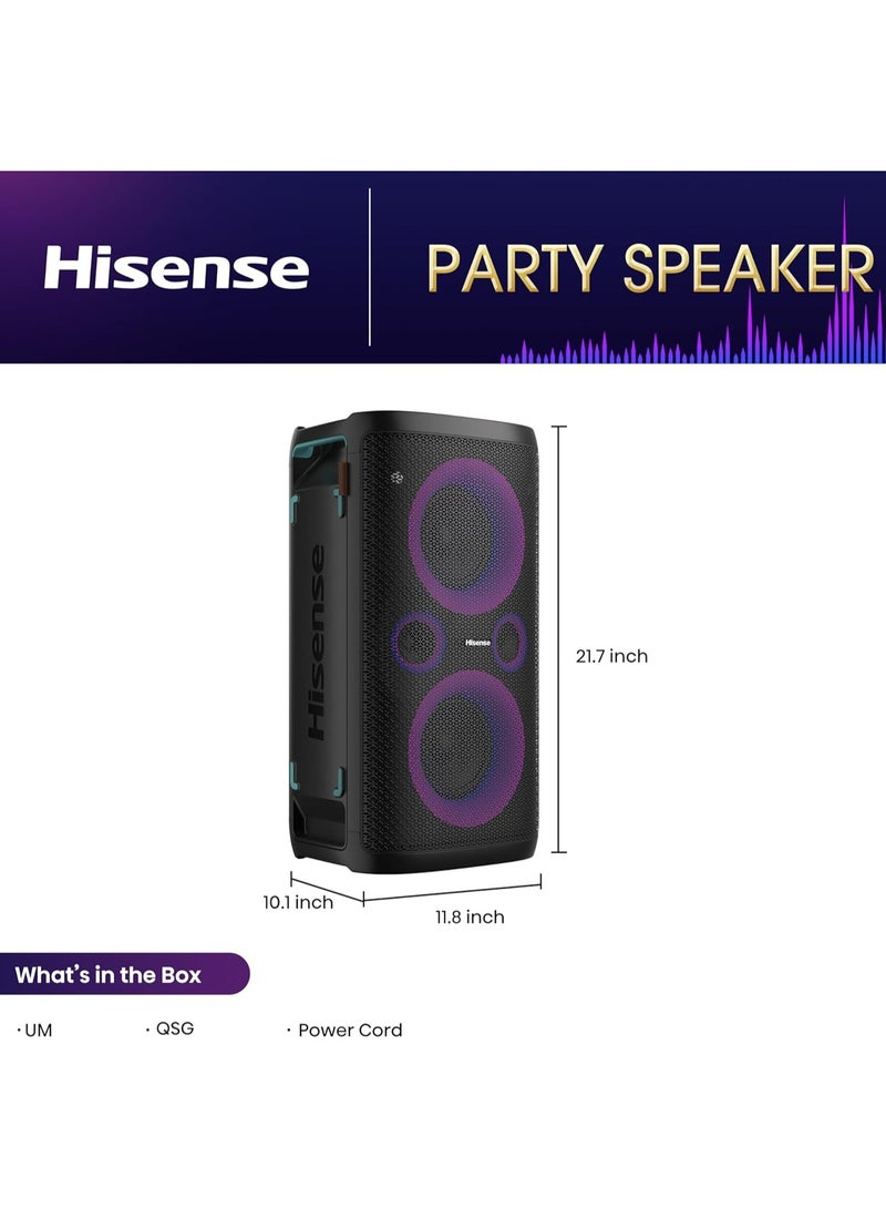 هايسنس 300W Wireless Party Speaker – 2.0CH Sound, Built-in Subwoofer, IPX4 Waterproof, 15H Battery, Bluetooth 5.0, DJ & Karaoke Mode HP100 black  - Image 2