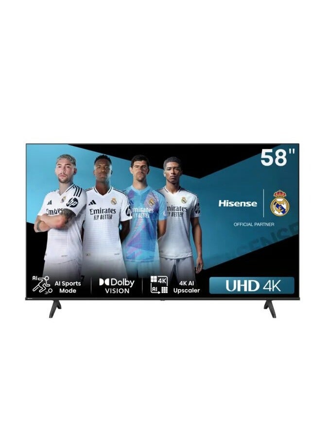 58 Inch UHD 4K Smart TV With 60Hz, AI 4K Upscaler, Dolby Vision, Game Mode Plus & Voice Control 58A62NS Black