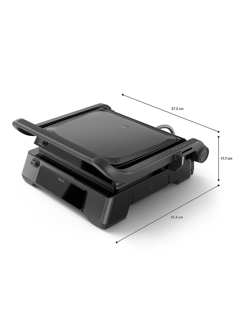 Philips 7000 Series Contact Grill- 2200W,Opens 180° for countertop grilling,Precision digital control,8 preset functions ,adjustable height,handle lock,Removable drip tray,2year warranty HD6307/70 Black  - Image 2