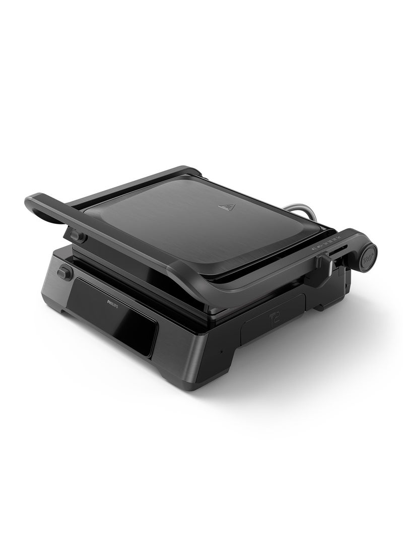Philips 7000 Series Contact Grill- 2200W,Opens 180° for countertop grilling,Precision digital control,8 preset functions ,adjustable height,handle lock,Removable drip tray,2year warranty HD6307/70 Black  - Image 1