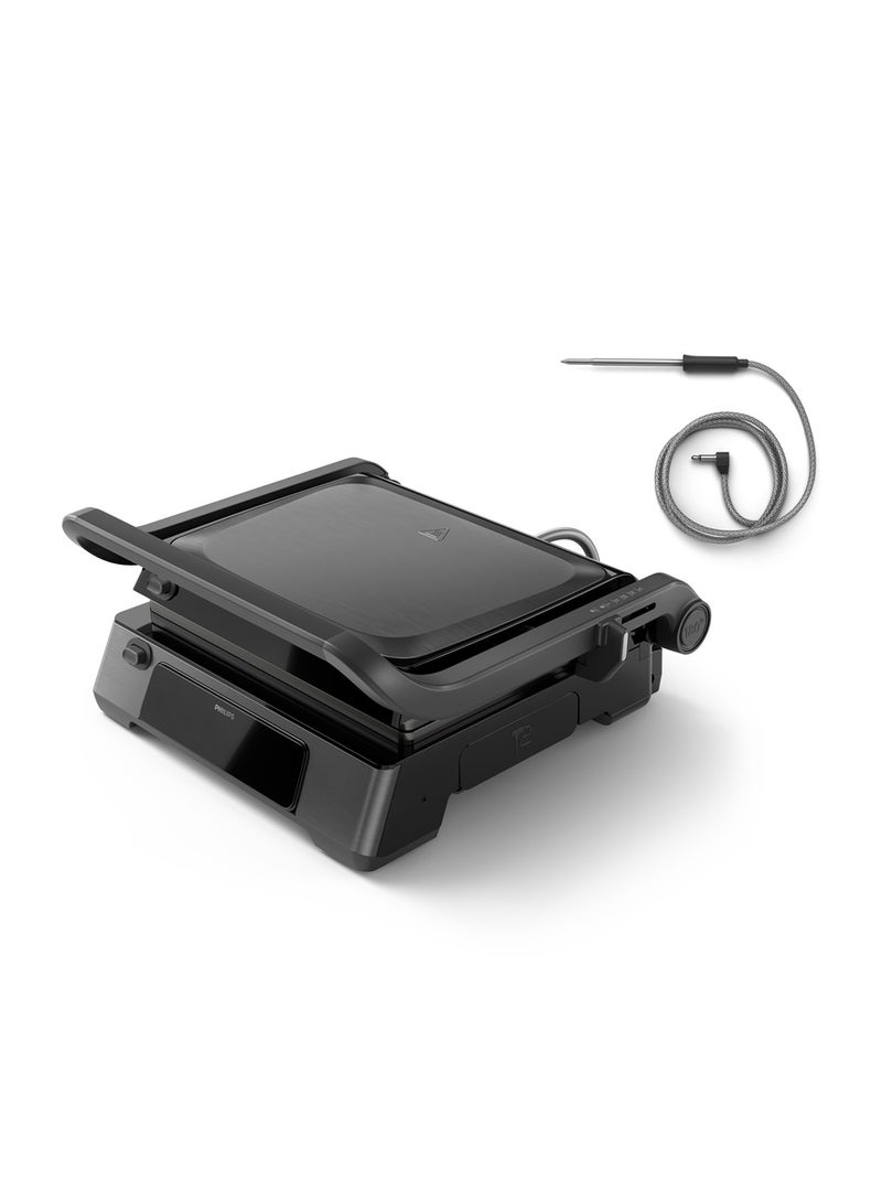 Philips 7000 Series Contact Grill- 2200W,Opens 180° for countertop grilling,Precision digital control,8 preset functions ,adjustable height,handle lock,Removable drip tray,2year warranty HD6307/70 Black  - Image 3