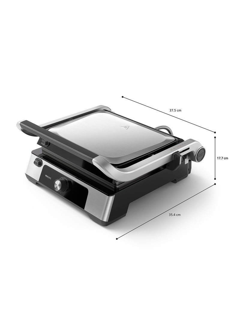 Philips 5000 Series Contact Grill- 2200W,Opens 180° for countertop grilling,Precision digital control,8 preset functions ,adjustable height,handle lock,Removable drip tray,2year warranty- HD6301/90 silver  - Image 3