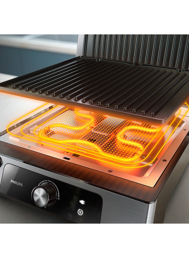Philips 5000 Series Contact Grill- 2200W,Opens 180° for countertop grilling,Precision digital control,8 preset functions ,adjustable height,handle lock,Removable drip tray,2year warranty- HD6301/90 silver  - Image 2