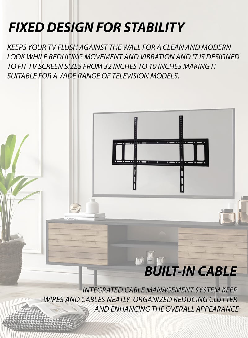Toshionics Ultra Strong Heavy Duty Fixed TV Wall Mount Bracket for LED and LCD TVs  V80 Universal TV Mount with Built-in Cable Management Supports 32 to 100 Inch Screens VESA 200x200mm to 800x600mm Max Load 80kg Slim and Secure Steel TV Wall Bracket for Flat and Curved Panel Televisions black - Image 4