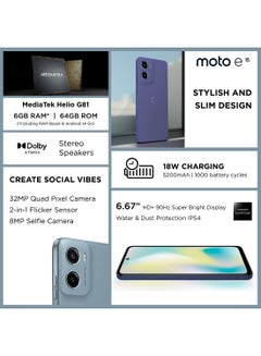 Motorola E15 4G Dual SIM Misty Blue 2GB RAM 64GB With Motorola Bottle - Middle East Version  - Image 3