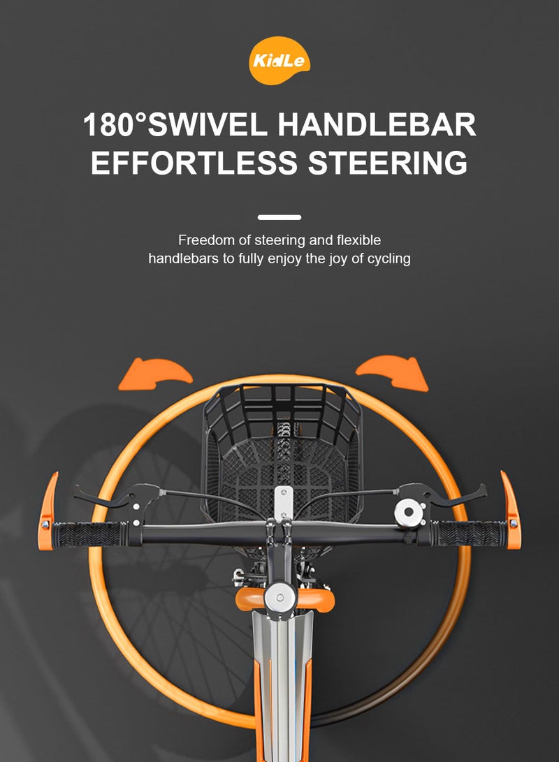 Kidle 18-22 Inches Children's And Youth Foldable Bicycle High Carbon Steel Road Bicycle Kids Bike Suitable For Height 120-168cm Girls And Boys With Basket Adjustable Seat Rear Thickened Seat Frame Wear-Resistant Tires Front And Rear Sensitive Brakes Safe And Stable 18inch  - Image 2