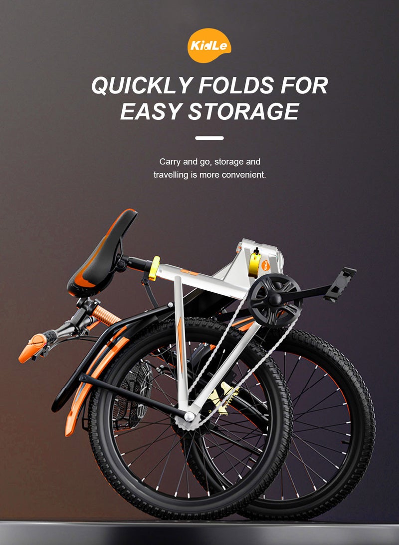 كيدل دراجة أطفال وشباب قابلة للطي من 18-22 بوصة مصنوعة من الفولاذ الكربوني العالي، دراجة طريق للأطفال مناسبة للطول 120-168 سم للبنات والأولاد مع سلة ومقعد قابل للتعديل وإطار مقعد خلفي سميك وإطارات مقاومة للاهتراء ومكابح حساسة أمامية وخلفية آمنة ومستقرة. - Image 4