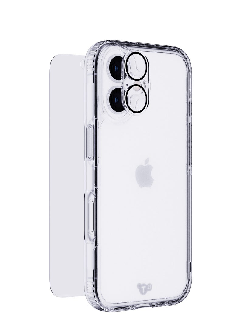 تيك 21 - مجموعة واقي شاشة وحافظة وواقي عدسة كاميرا لهاتف iPhone 16 شفاف - Image 1