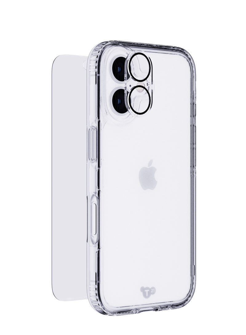 تيك 21 - مجموعة واقي شاشة وحافظة وواقي عدسة كاميرا لهاتف iPhone 16 Plus شفاف - Image 1