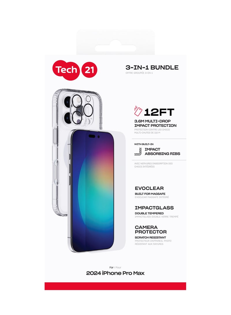 tech21 - Bundle Screen Protector And Case And Camera Lens Protector For iPhone 16 Pro Max clear - Image 1
