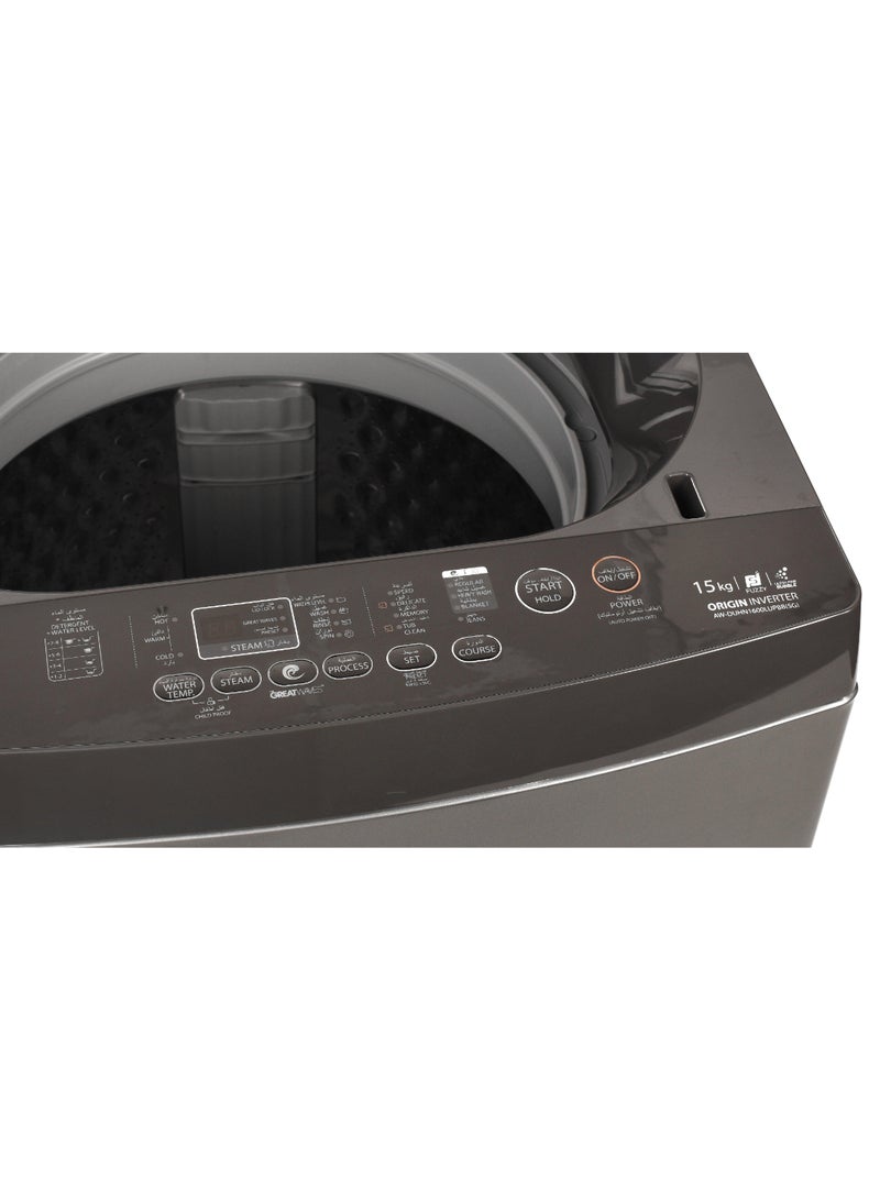 توشيبا Top Load Auto Washer 15KG Inverter Wash Great Waves AW-DUHN1600LUPBB(SG) Silver  - Image 4