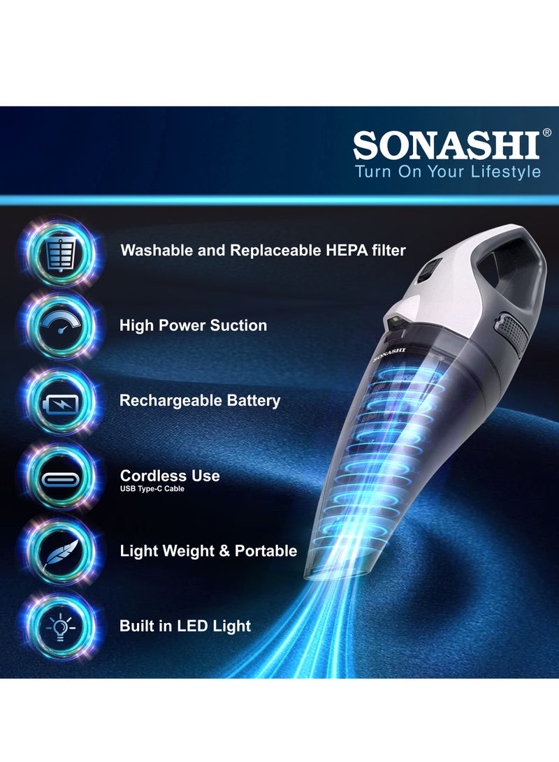 SONASHI - Rechargeable Vacuum Cleaner, Portable with Wet/Dry Functionality, With 0.4L Dust Cup Capacity And Easy Charging Type-C Slot, Continuous Working Of 15 Mins, Perfect Hoover For Home And Car 72 W SHC-231 Black - Image 1