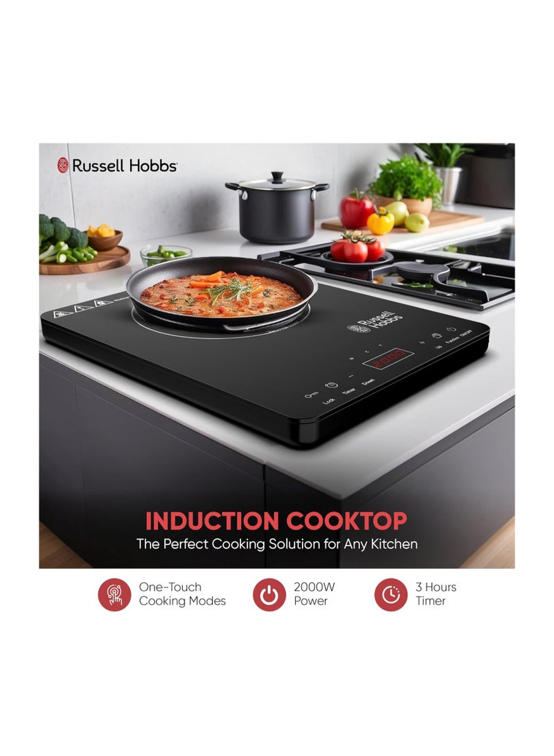 راسيل هوبز Russell Hobbs T2 Single Induction Cooktop 2000W, Compact Design, Portable Cooking Solution with Temperature Control, 3hrs Programmable Timer, Touch Control- Black T2 black - Image 2