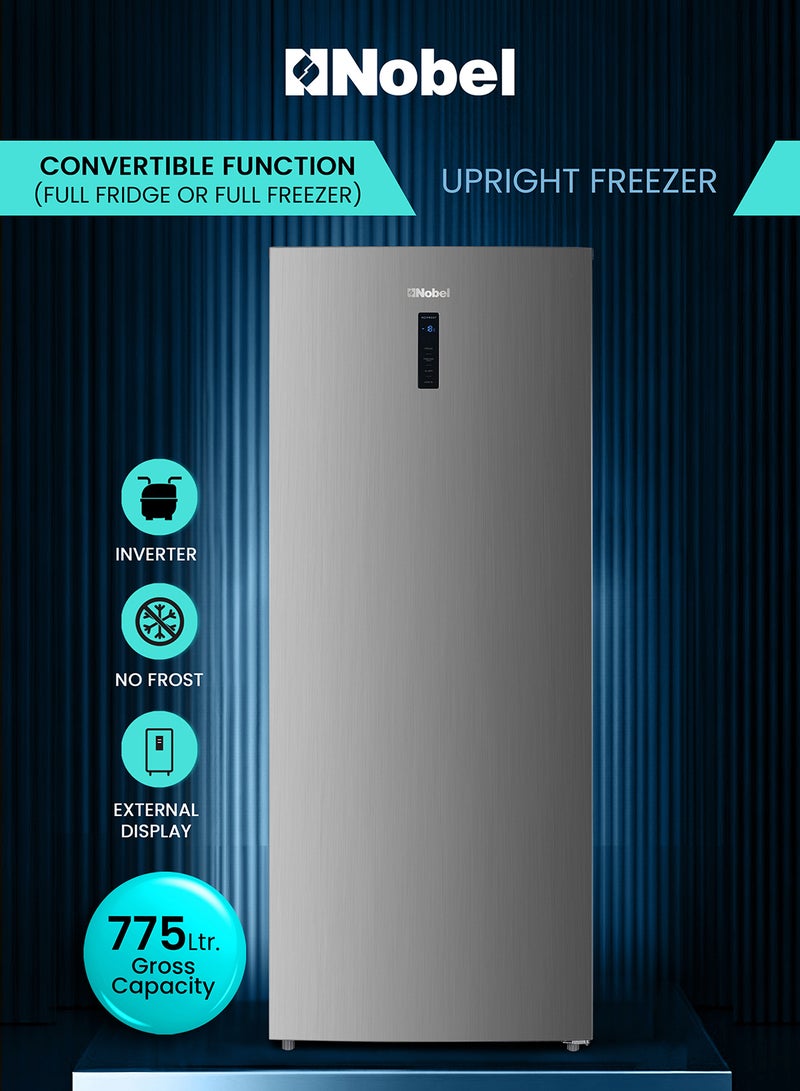 نوبل - 700L Gross Capacity, 439L Net Capacity Upright Freezer – No Frost Cooling, and Convertible Function, Single-door design, 16kg/24h freezing capacity - 700 L 180 W NR775 Silver - Image 1