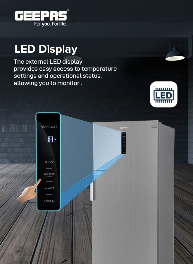 جيباس 510L Convertible Upright Freezer: No Frost, Inverter Compressor, Fridge/Freezer Option, Digital Control, Door Alarm 190 W GRFU6024XHN Silver  - Image 3