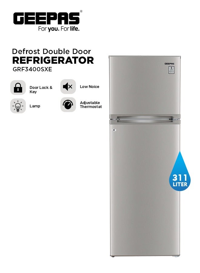 جيباس Top Mount Refrigerator (311L Gross), Defrost, Quick Cool, LED, Twist Ice (77L Freezer/234L Refrigerator 150 W GRF3400SXE Silver  - Image 1