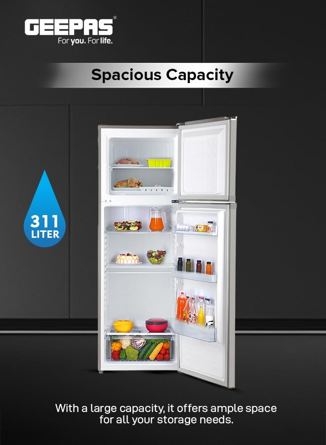 جيباس Top Mount Refrigerator (311L Gross), Defrost, Quick Cool, LED, Twist Ice (77L Freezer/234L Refrigerator 150 W GRF3400SXE Silver  - Image 4