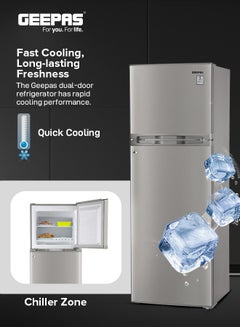 جيباس Top Mount Refrigerator (311L Gross), Defrost, Quick Cool, LED, Twist Ice (77L Freezer/234L Refrigerator 150 W GRF3400SXE Silver  - Image 3