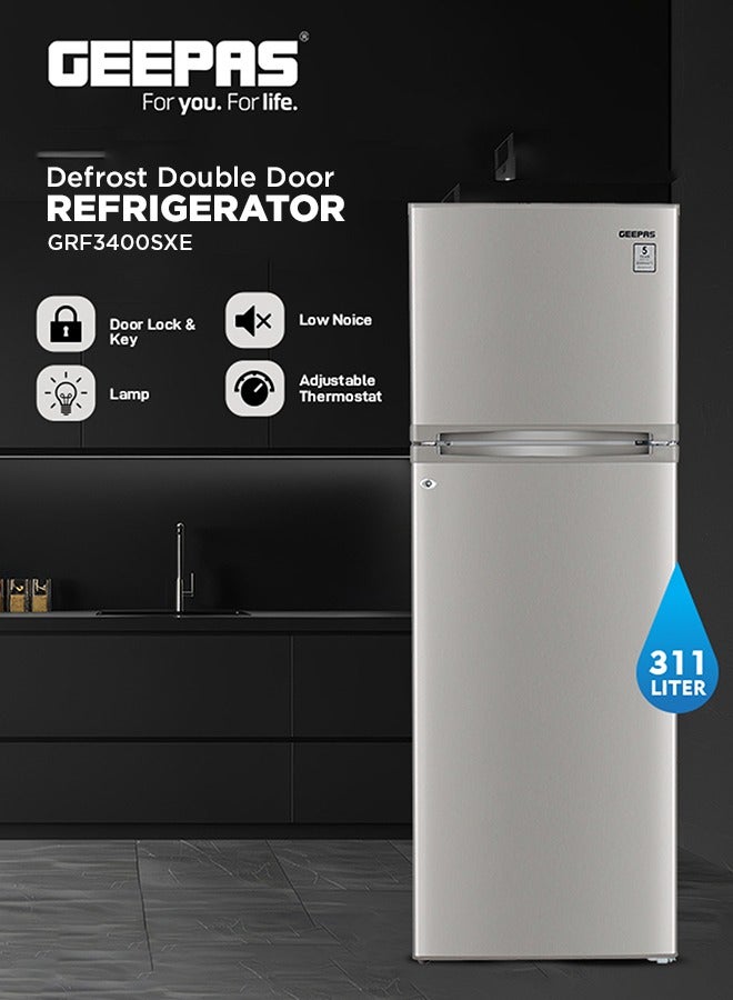جيباس Top Mount Refrigerator (311L Gross), Defrost, Quick Cool, LED, Twist Ice (77L Freezer/234L Refrigerator 150 W GRF3400SXE Silver  - Image 2