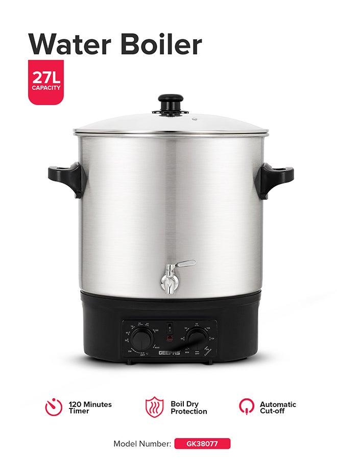 جيباس 27 Liter Water Boiler 2000 W | Stainless Steel Housing and Faucet, Tempered Glass Lid |120 minutes Timer, Boil Dry Protection and Temperature Control | Perfect for Boiling Water, Milk, Tea| 2 Years Warranty GK38077 stainless Steel - Image 2