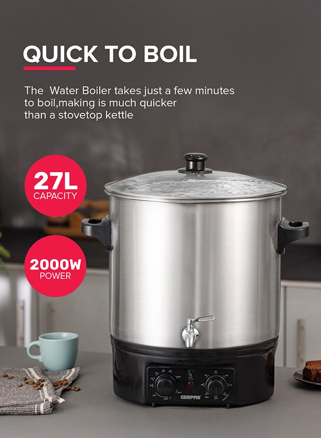 جيباس 27 Liter Water Boiler 2000 W | Stainless Steel Housing and Faucet, Tempered Glass Lid |120 minutes Timer, Boil Dry Protection and Temperature Control | Perfect for Boiling Water, Milk, Tea| 2 Years Warranty GK38077 stainless Steel - Image 5