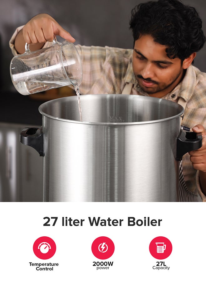 جيباس 27 Liter Water Boiler 2000 W | Stainless Steel Housing and Faucet, Tempered Glass Lid |120 minutes Timer, Boil Dry Protection and Temperature Control | Perfect for Boiling Water, Milk, Tea| 2 Years Warranty GK38077 stainless Steel - Image 3