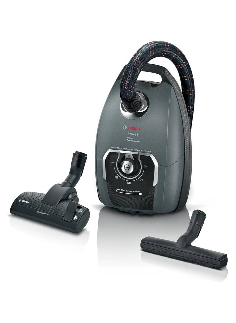 BOSCH - Bosch Serie | 8 Bagged Vacuum Cleaner,4 Long-life Metal Castoring Wheels, 1700 W Power, XXL Bag Capacity, 15m Operation Radius, 74 dB Noise Level, Gray | BGL8PRO5 1700 W BGL8PRO5 grey - Image 1