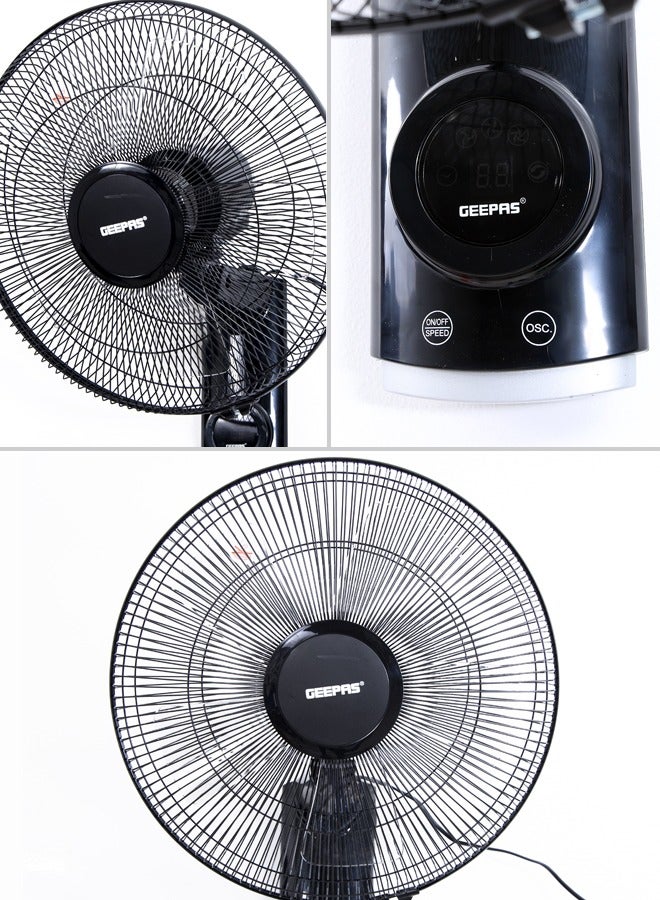 GEEPAS - 16 Inch Wall Fan With Remote Control,3 Speed Options, 5 Pcs AS Blade, 12 Hours Timer Wide Oscillation and Oveheat Protection Durable Metal Grill 60 W GF9479N Black - Image 1