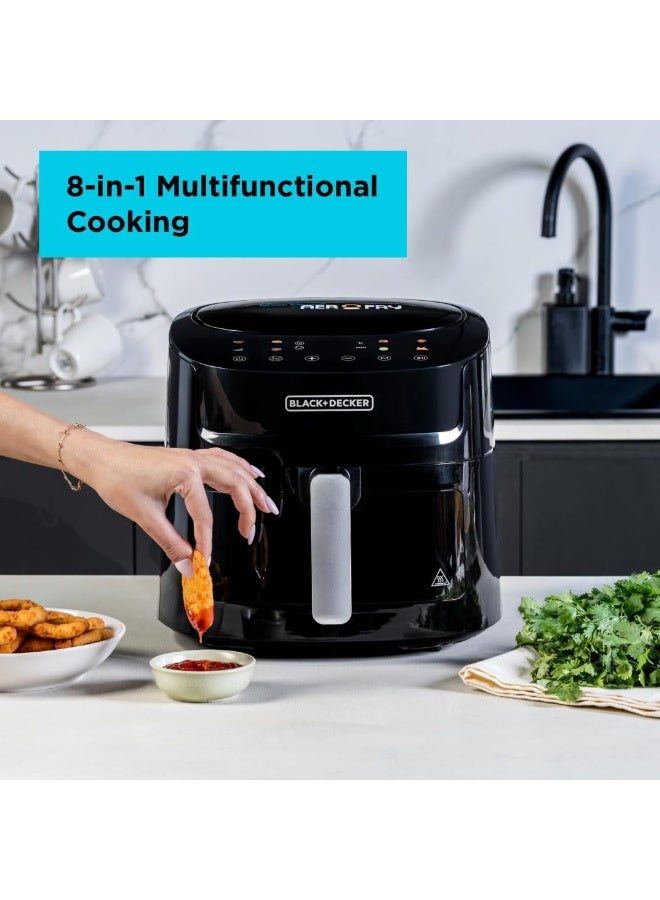 بلاك اند ديكر قلاية هوائية رقمية 8 في 1 مع نافذة، سعة كبيرة 7.2 لتر، 1800 واط، تقنية الهواء السريع، شاشة تعمل باللمس LED، وظيفة تجفيف، سلة آمنة للغسل في غسالة الصحون، مقبض بارد الملمس - Image 2