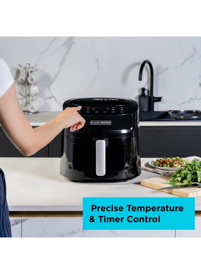 بلاك اند ديكر قلاية هوائية رقمية 8 في 1 مع نافذة، سعة كبيرة 7.2 لتر، 1800 واط، تقنية الهواء السريع، شاشة تعمل باللمس LED، وظيفة تجفيف، سلة آمنة للغسل في غسالة الصحون، مقبض بارد الملمس - Image 3
